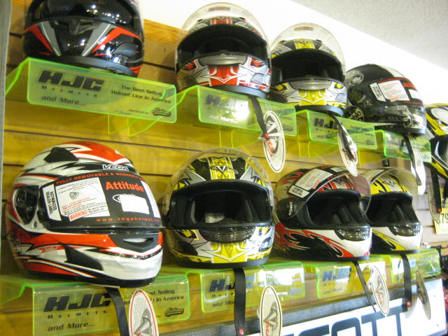 Helmet wall at Racers Edge